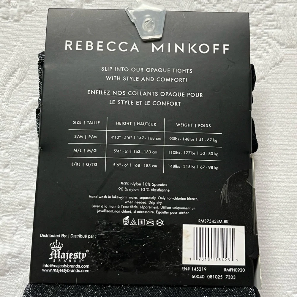 NWT Rebecca Minkoff 2 Pair Glitter Black Opaque Tights S/M